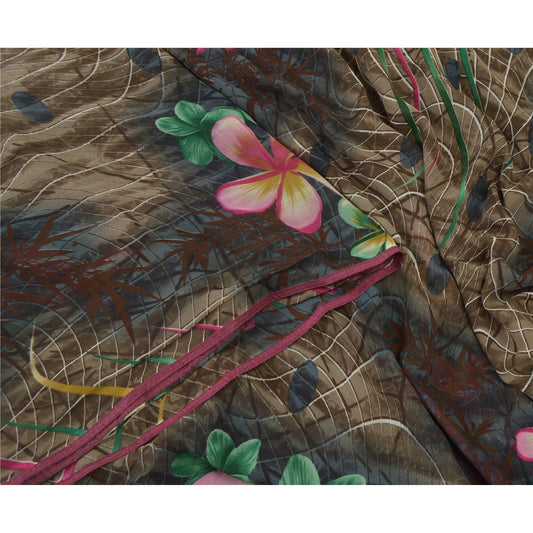 Sanskriti Vintage Georgette Sarees Brown/Gray Digital Printed Sari Craft Sustainable Fabric