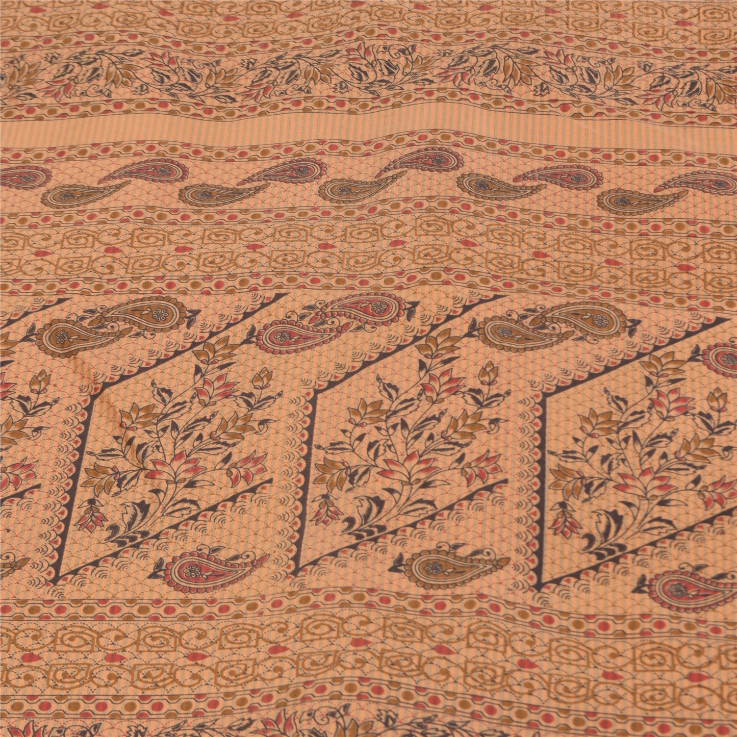 Sanskriti Vintage Art Silk Sarees Peach Printed Sari Craft 5 Yard Paisley Fabric