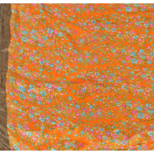 Sanskriti Vintage Printed China Silk Sarees Orange Dress Making Sari Fabric