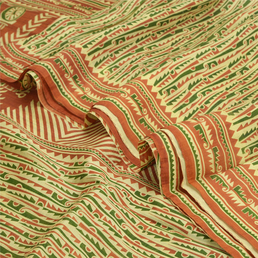 Sanskriti Vintage 100% Pure Silk Sarees Animal Human Printed Sari Craft Sustainable Fabric