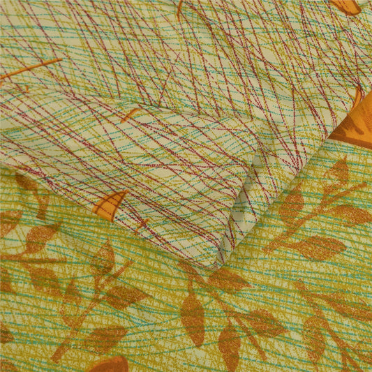 Sanskriti Vintage Art Silk Sarees Cream Printed Sari 5 Yd Floral Craft Fabric