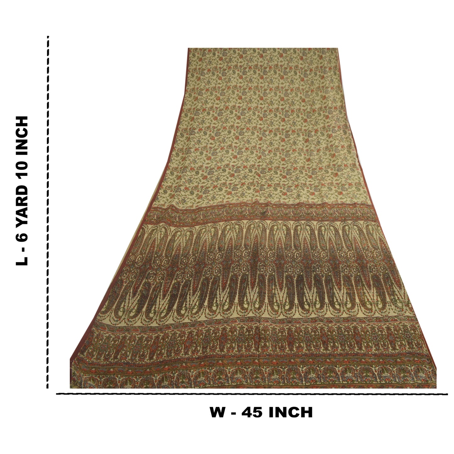 Sanskriti Vintage Saree 100% Pure Silk Cream Printed Sari Soft Craft 6+yd Fabric