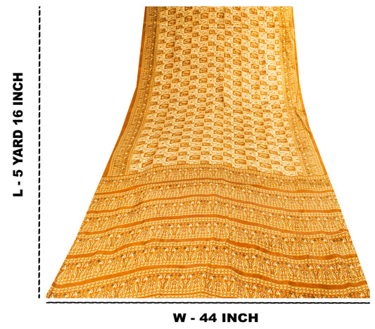 Sanskriti Vintage Art Silk Saree Printed Sari Craft Cream Decor Sustainable Fabric