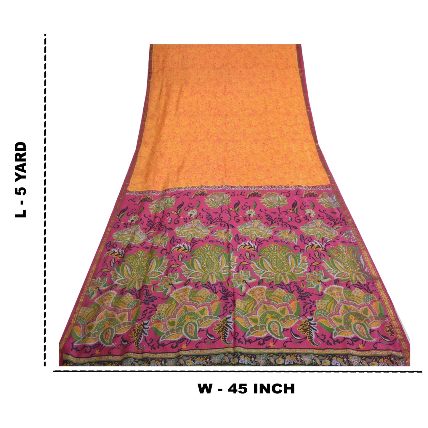 Sanskriti Vintage Yellow/Pink Sarees Printed Pure Silk Zari Border Sari Sustainable Fabric