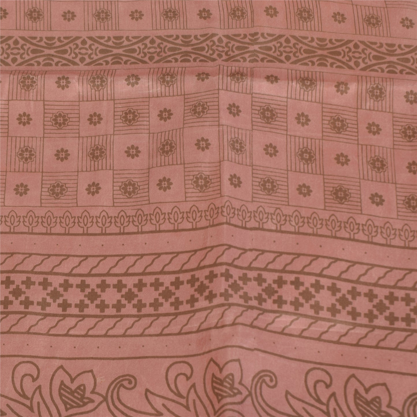 Sanskriti Vintage Peach Sari Art Silk Printed Sarees 5 yard Paisley Craft Fabric
