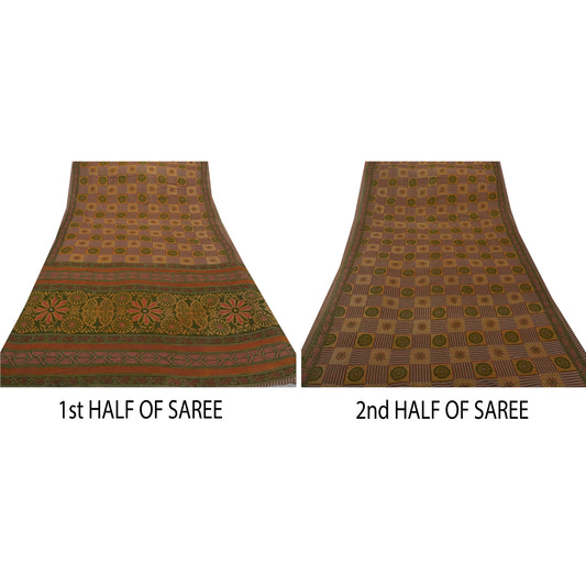 Sanskriti Vintage Multi Color Saree Pure Cotton Printed Sari Craft 5 Yard Fabric