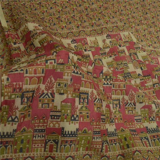 Sanskriti Vintage Sarees Multi Indian Sari 100% Pure Silk Printed Craft Sustainable Fabric