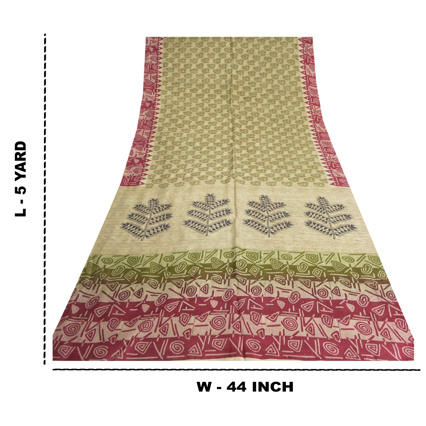 Sanskriti Vintage Cream & Dark Red Sarees Pure Silk Printed Sari Craft Sustainable Fabric