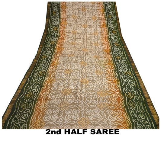 Sanskriti Vintage Gray Sarees 100% Pure Silk Bandhani Printed Sari Craft Sustainable Fabric