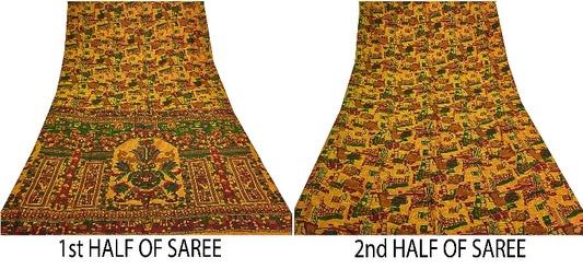 Sanskriti Vintage Indian Sarees 100% Pure Silk Printed Sari Craft 5 Yard Sustainable Fabric