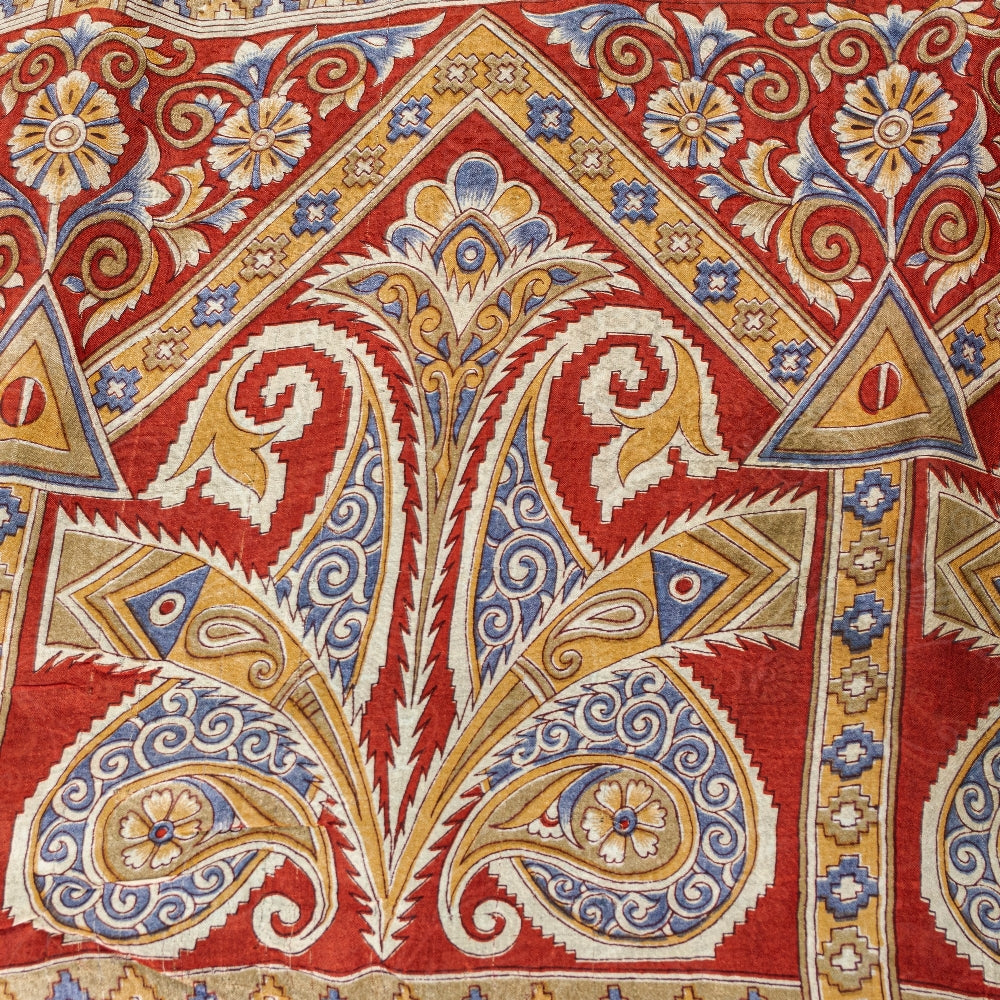 Sanskriti Vintage Green/Red Indian Sarees Pure Silk Printed Sari Craft Sustainable Fabric