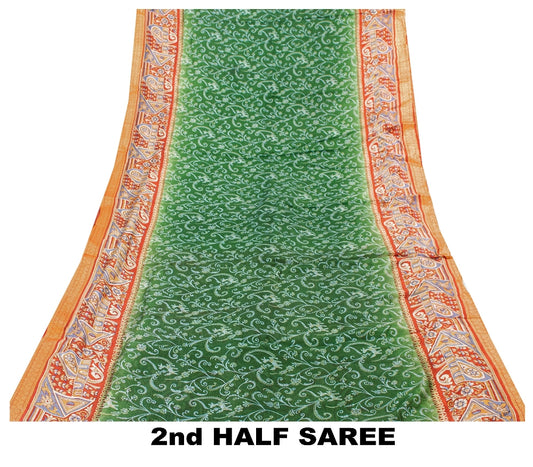 Sanskriti Vintage Green/Red Indian Sarees Pure Silk Printed Sari Craft Sustainable Fabric