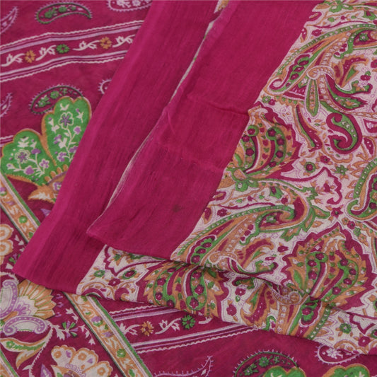Sanskriti Vintage Pink Indian Blend Silk Sarees Printed Sari 6yd Craft Fabric