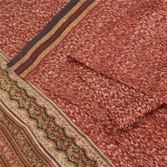 Sanskriti Vintage Sarees Indian Red 100% Pure Silk Printed Sari 5yd Craft Sustainable Fabric