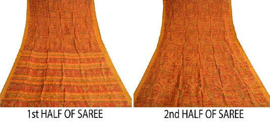Sanskriti Vintage Dusty Red Printed Sarees 100% Pure Silk Sari 5yd Craft Sustainable Fabric