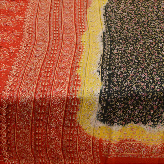 Sanskriti Vintage Black Indian Sarees 100% Pure Silk Printed Sari Craft Sustainable Fabric