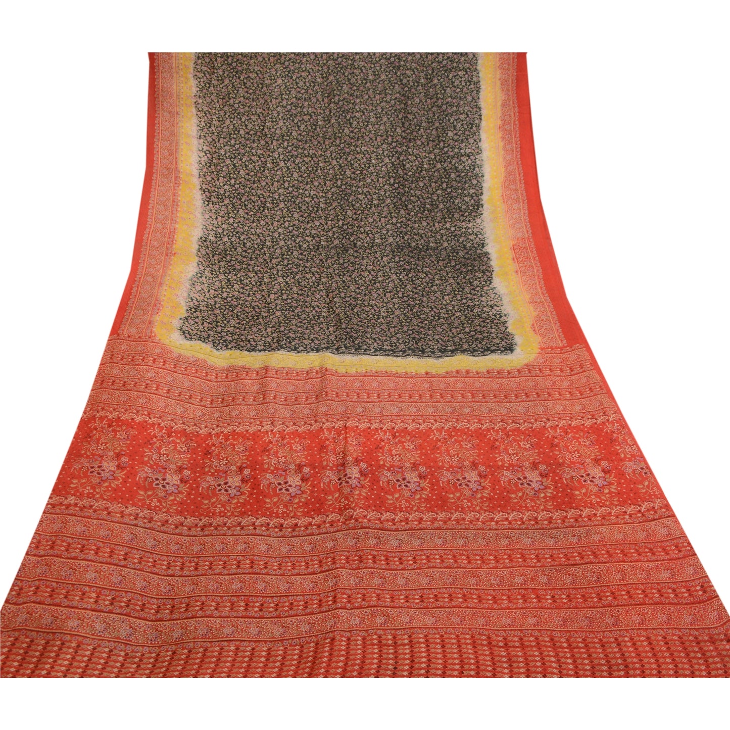 Sanskriti Vintage Black Indian Sarees 100% Pure Silk Printed Sari Craft Sustainable Fabric