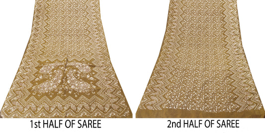 Sanskriti Vintage Brown Printed Sarees Pure Silk Sari Floral Soft Craft Sustainable Fabric