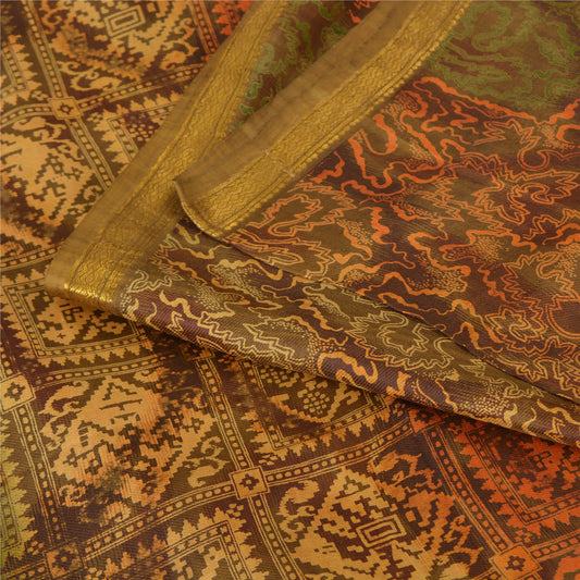Sanskriti Vintage Sarees Multicolor 100% Pure Silk Printed Sari 5yd Craft Sustainable Fabric