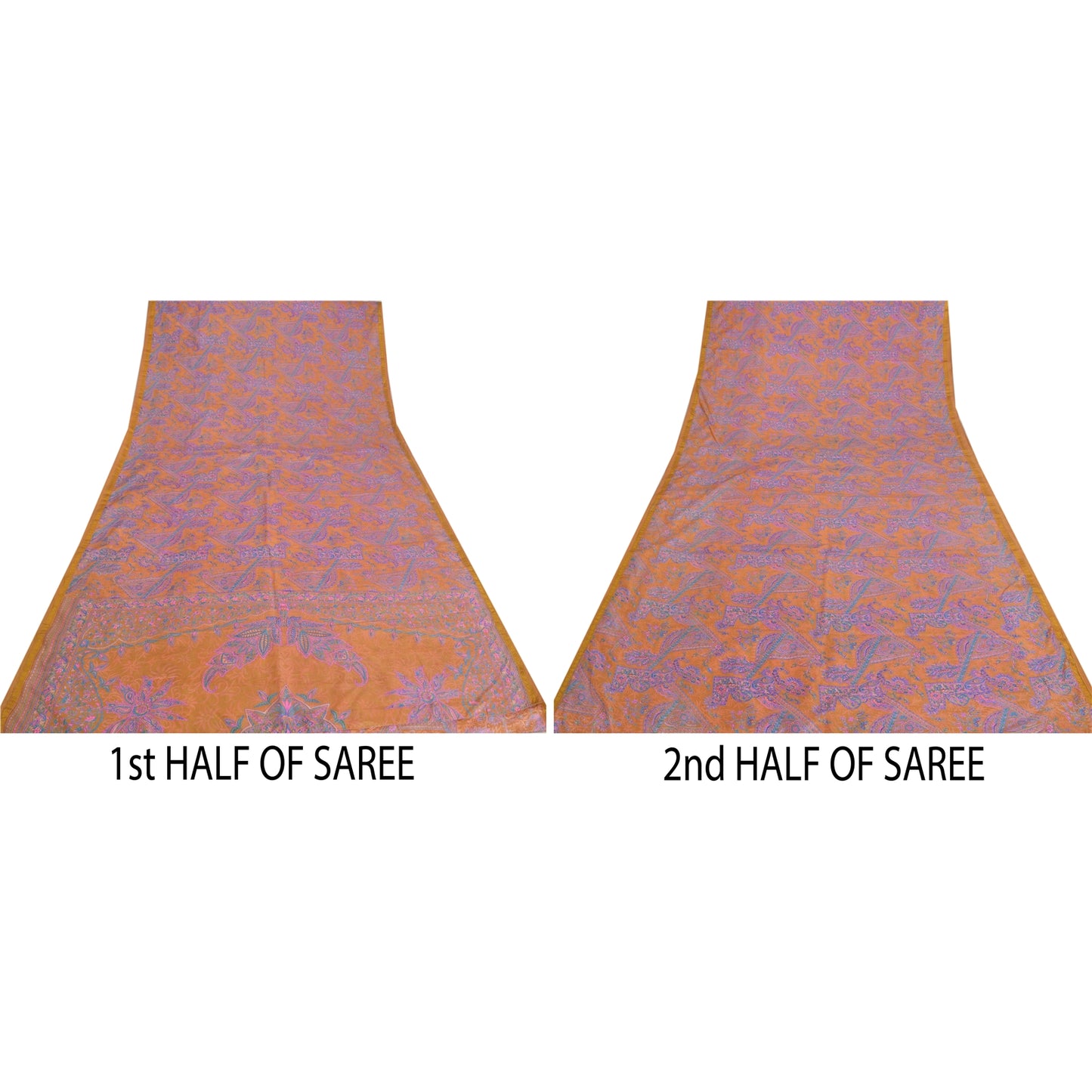 Sanskriti Vintage Green/Purple Sarees Art Silk Printed Zari Border Sari Fabric