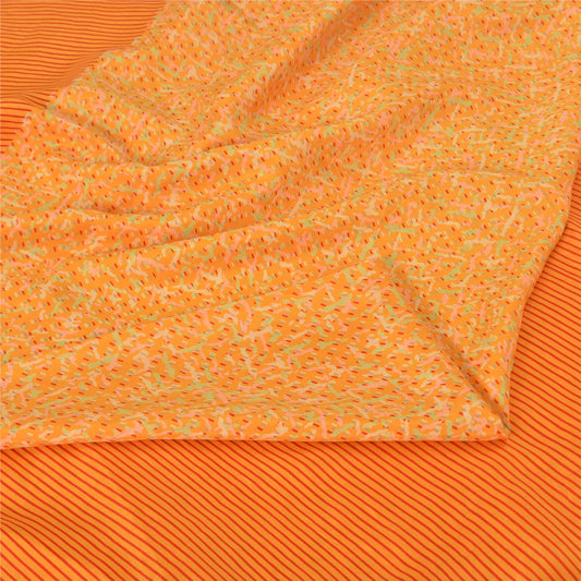 Sanskriti Vintage Yellow/Red Saree Pure Silk Printed Sari Soft 6yd Craft Sustainable Fabric