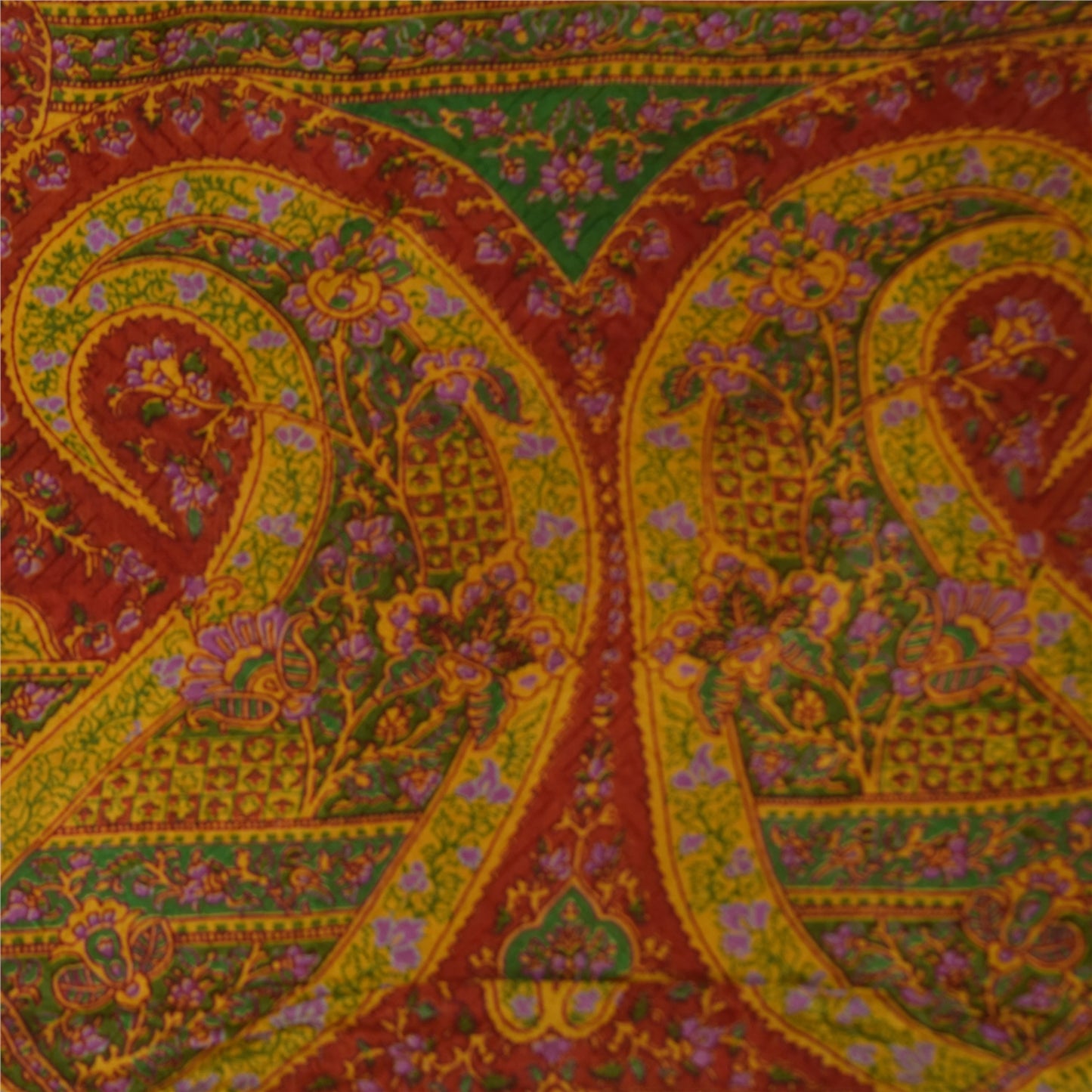 Sanskriti Vintage Yellow & Red Pure Silk Printed Sarees Sari Floral Craft Fabric