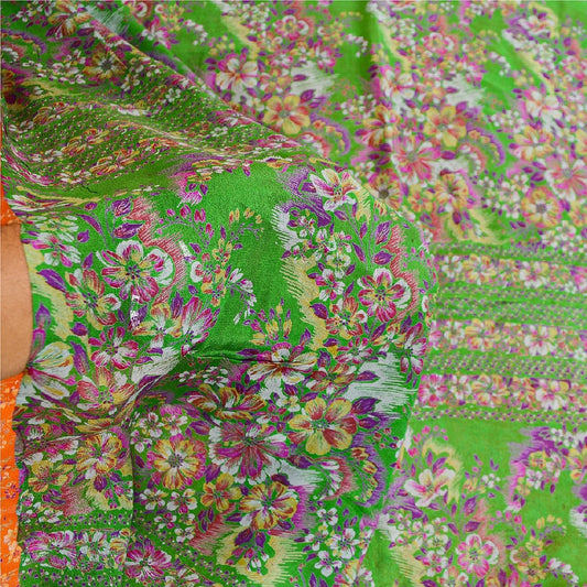 Sanskriti Vintage Orange Sarier 100% Ren Silke Trykt Sari Blødt Håndværksmæssigt Bæredygtigt Stoff