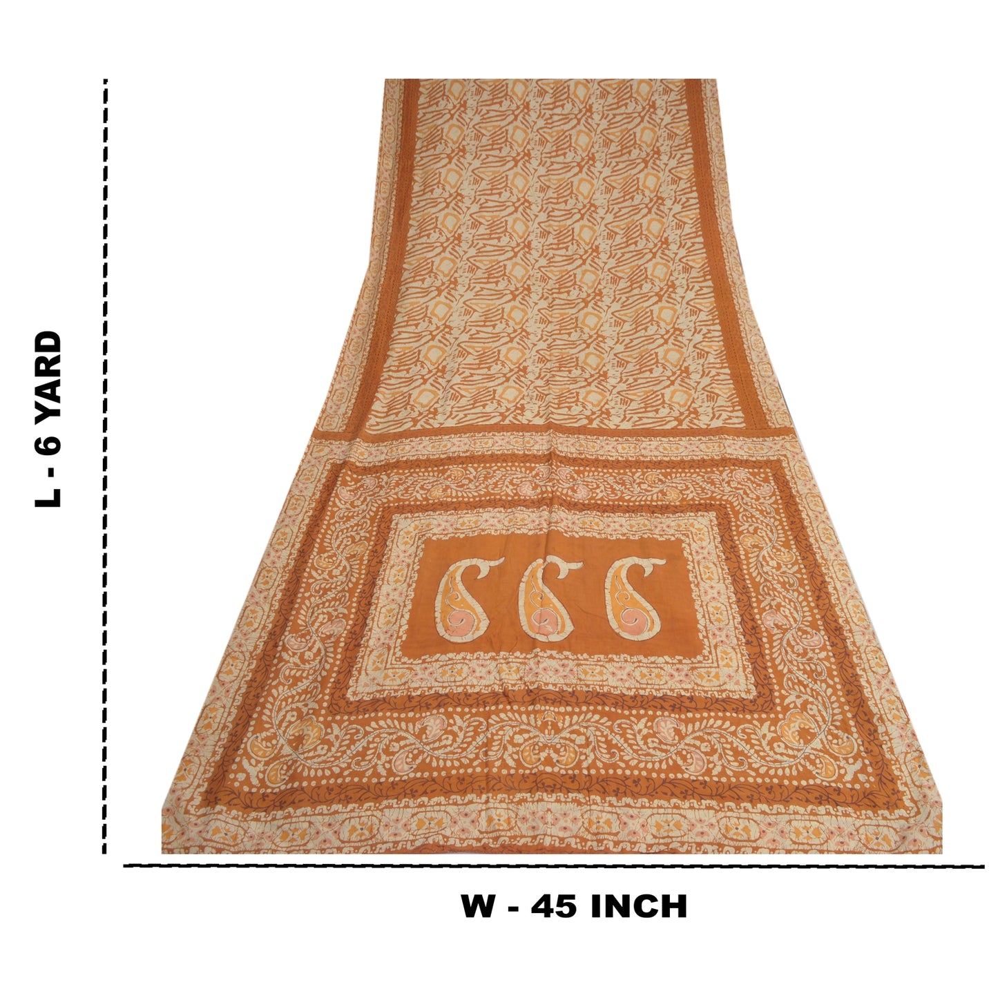 Sanskriti Vintage Sarees Batik Printed Brown 100% Pure Silk Sari 6YDCraft Sustainable Fabric