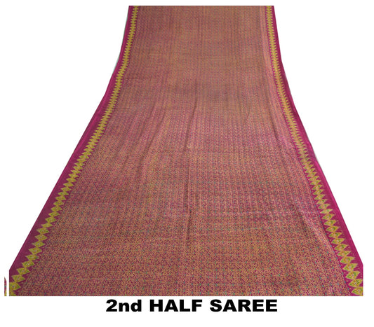 Sanskriti Vintage Sarees From India Pink Pure Silk Printed Sari 5yd Craft Sustainable Fabric
