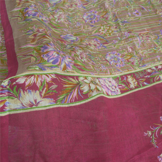 Sanskriti Vintage Sarees Brown From India Pure Silk Printed Sari Craft Sustainable Fabric