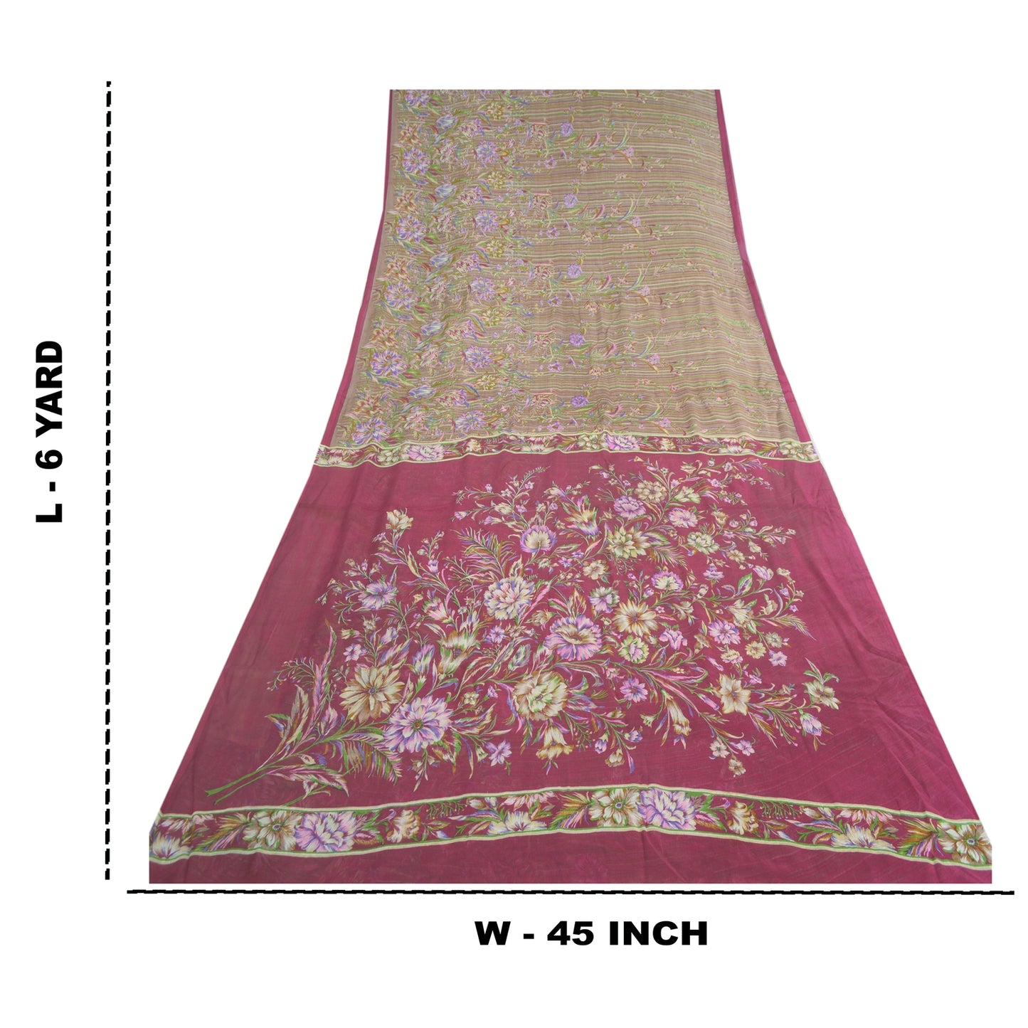 Sanskriti Vintage Sarees Brown From India Pure Silk Printed Sari Craft Sustainable Fabric