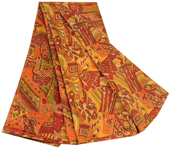Sanskriti Vintage Sarees Red Indian 100% Pure Silk Printed Sari 5yd Craft Sustainable Fabric