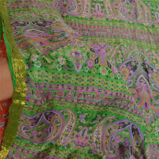 Sanskriti Vintage Sarees Reddish Orange Pure Silk Print Zari Border 5+YD Sari