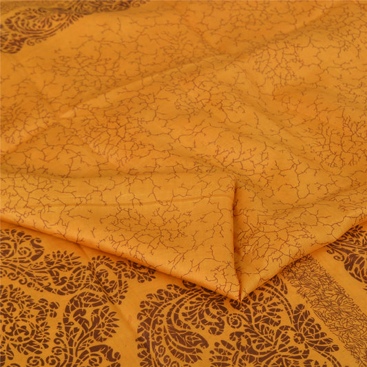 Sanskriti Vintage Sarees Mustard Yellow Pure Silk Printed Sari Soft Craft Sustainable Fabric