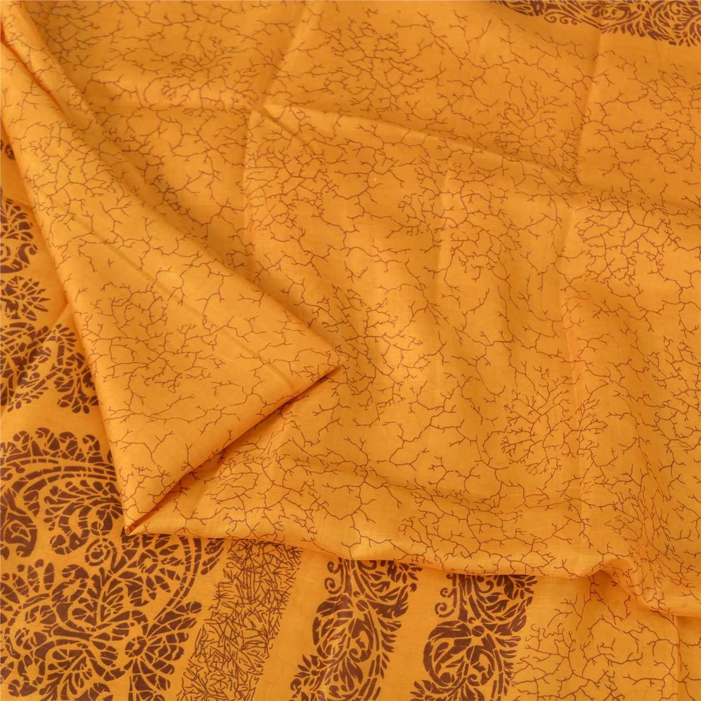 Sanskriti Vintage Sarees Mustard Yellow Pure Silk Printed Sari Soft Craft Sustainable Fabric