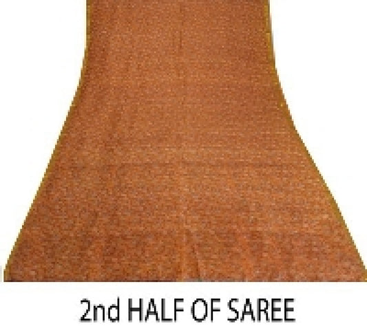 Sanskriti Vintage Sarees Indian Saffron Printed Pure Silk Sari 5yd Craft Sustainable Fabric