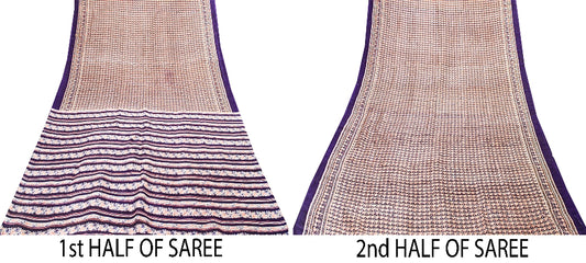 Sanskriti Vintage Sarees Blå Indisk Trykt Ren Silke Sari Blomsterhåndværk Bæredygtigt Stof