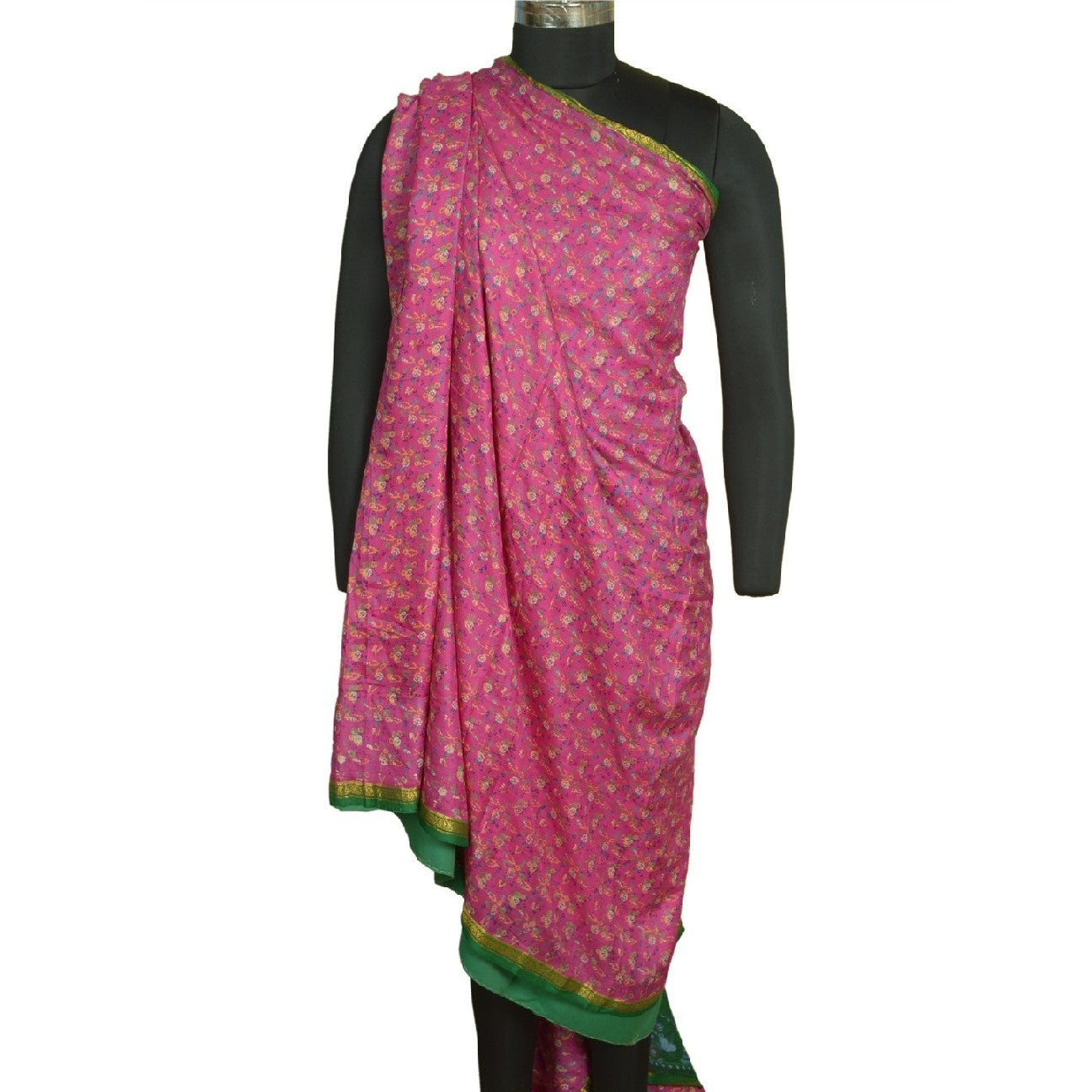 Sanskriti Vintage Sarees Pink Zari Border Printed Pure Silk Sari Craft Sustainable Fabric