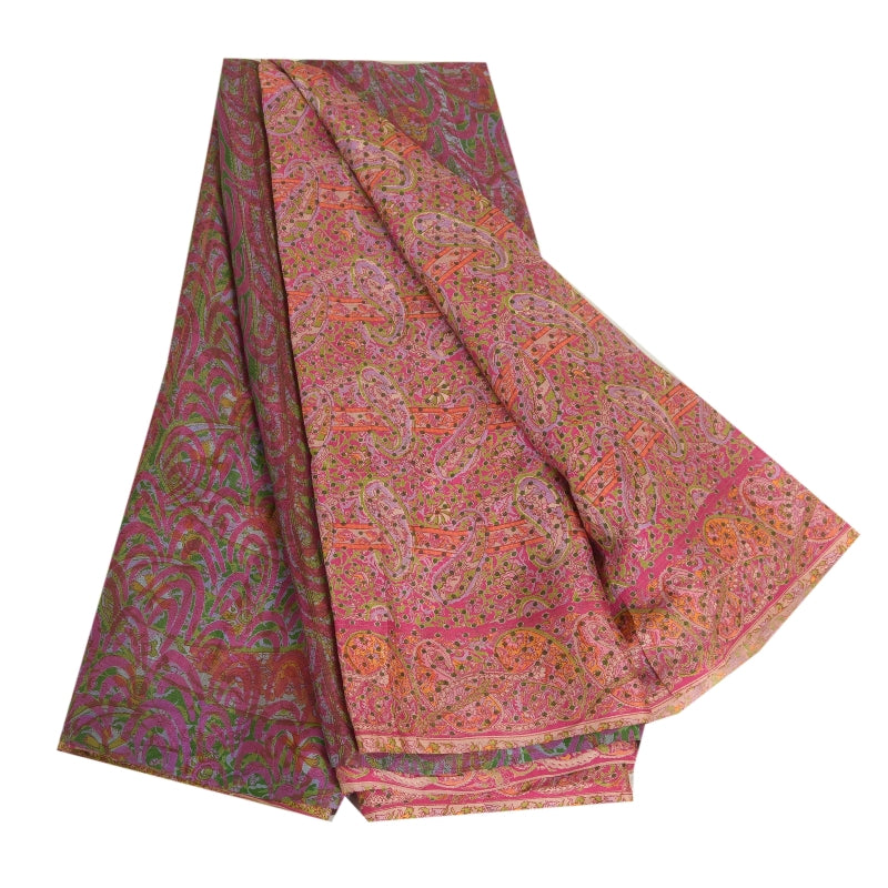 Sanskriti Vintage Sarees From India Multi Pure Silk Printed Sari Craft Sustainable Fabric