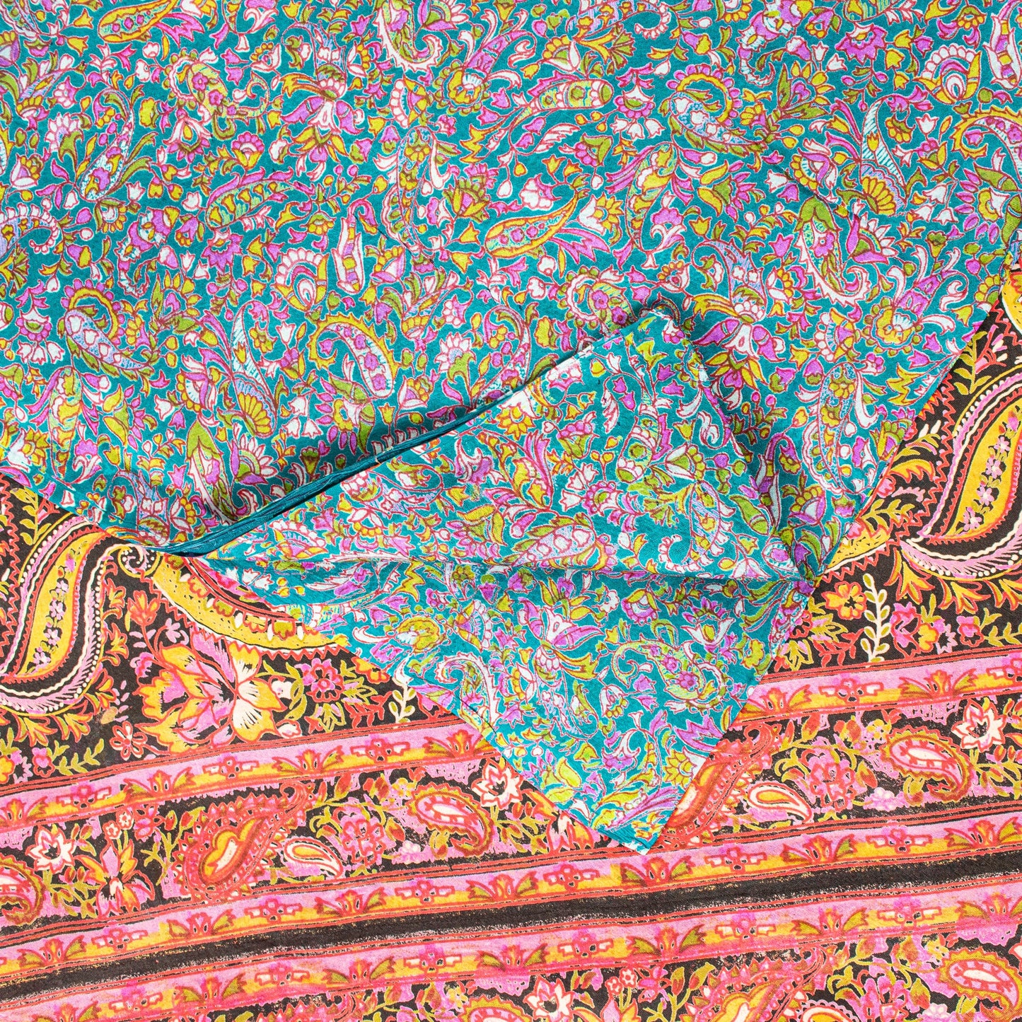 Sanskriti Vintage Sarees Indian Blue Pure Silk Paisley Printed Sari 6+YYD Craft