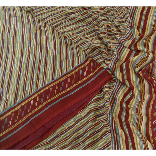 Sanskriti Vintage Sarees Multicolor 100% Pure Silk Printed Sari 5yd Craft Sustainable Fabric