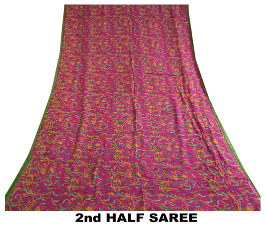 Sanskriti Vintage Sarees Indian Pink Pure Silk Printed Woven Sari Craft Sustainable Fabric