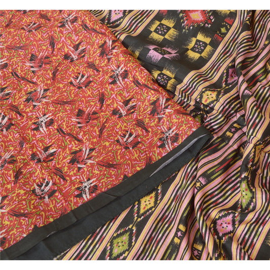 Sanskriti Vintage Sarees Indian Red Pure Silk Printed Sari Soft 5yd Craft Fabric
