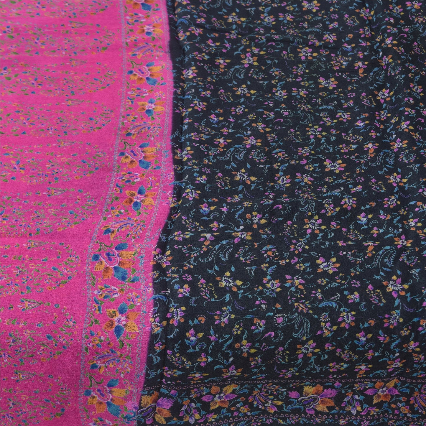 Sanskriti Vintage Sarees Indian Blue/Pink Pure Silk Printed Sari Craft Sustainable Fabric