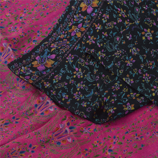 Sanskriti Vintage Sarees Indian Blue/Pink Pure Silk Printed Sari Craft Sustainable Fabric