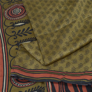 Sanskriti Vintage Sarees Indian Green Pure Silk Block Printed Sari Craft Fabric
