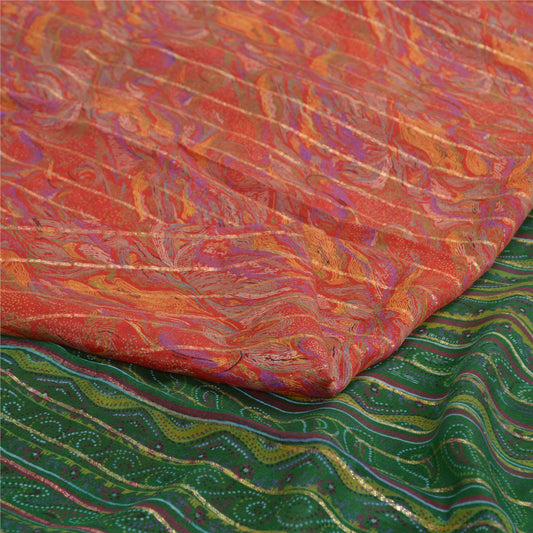 Sanskriti Vintage Sarees Indian Red 100% Pure Silk Printed Sari 5yd Craft Sustainable Fabric
