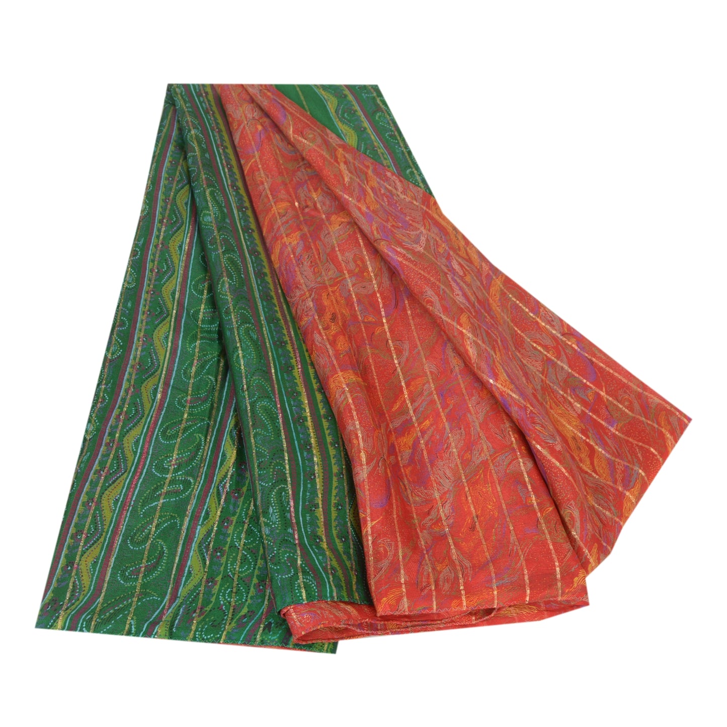 Sanskriti Vintage Sarees Indian Red 100% Pure Silk Printed Sari 5yd Craft Sustainable Fabric