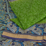Sanskriti Vintage Sarees Green/Blue 100% Pure Silk Printed Sari 5yd Craft Fabric