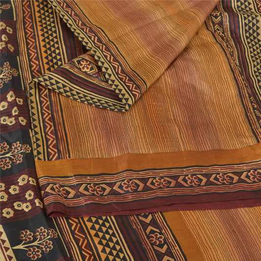 Sanskriti Vintage Sarees Indian Multi Pure Silk Printed Sari 5yd Craft Sustainable Fabric